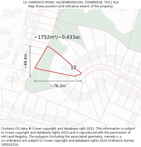 12, HARDWICK ROAD, HILDENBOROUGH, TONBRIDGE, TN11 9LA: Plot and title map