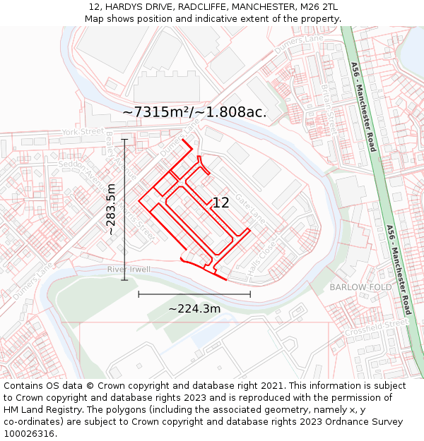 12, HARDYS DRIVE, RADCLIFFE, MANCHESTER, M26 2TL: Plot and title map