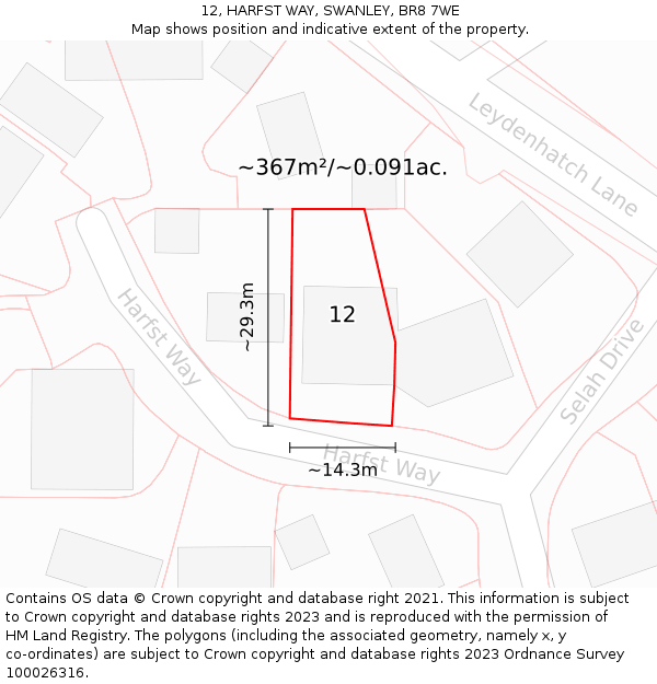 12, HARFST WAY, SWANLEY, BR8 7WE: Plot and title map