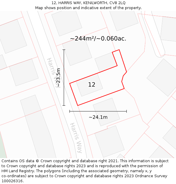 12, HARRIS WAY, KENILWORTH, CV8 2LQ: Plot and title map