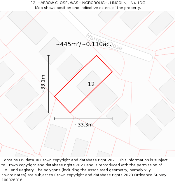 12, HARROW CLOSE, WASHINGBOROUGH, LINCOLN, LN4 1DG: Plot and title map