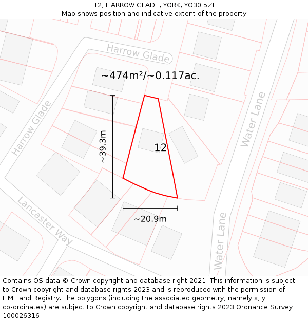 12, HARROW GLADE, YORK, YO30 5ZF: Plot and title map
