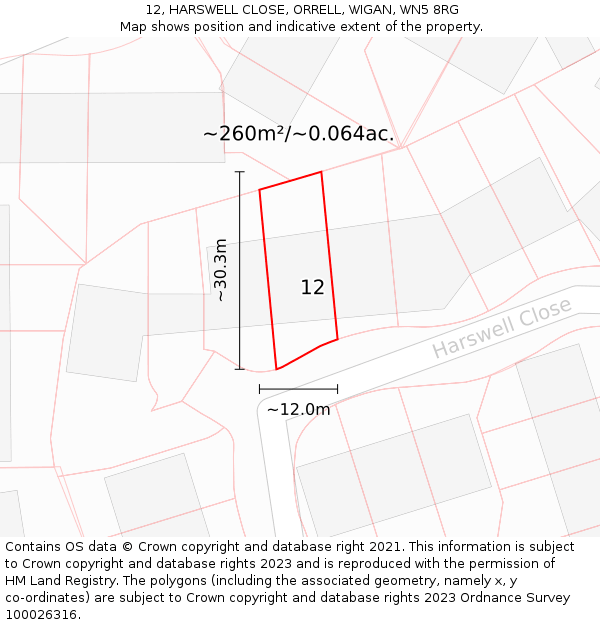 12, HARSWELL CLOSE, ORRELL, WIGAN, WN5 8RG: Plot and title map