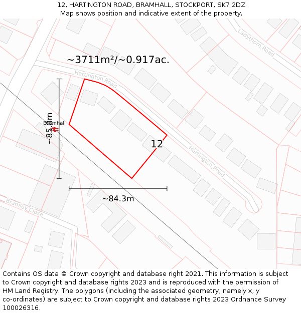 12, HARTINGTON ROAD, BRAMHALL, STOCKPORT, SK7 2DZ: Plot and title map