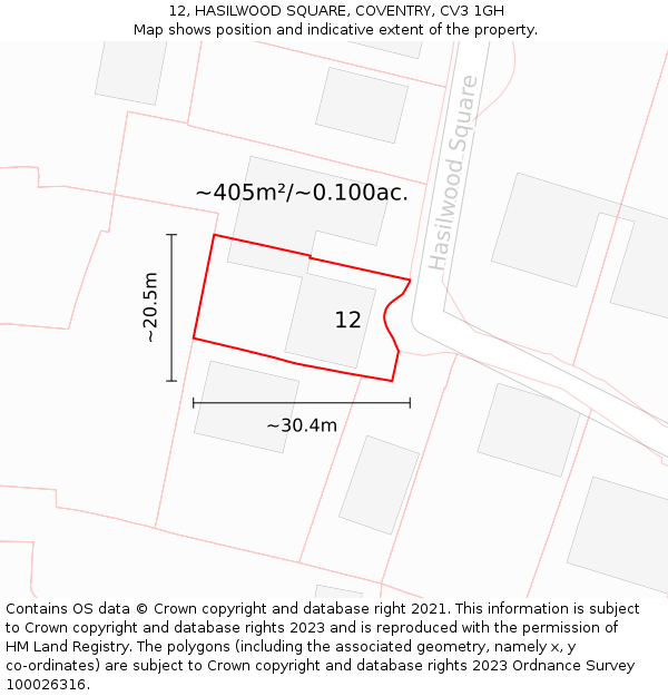 12, HASILWOOD SQUARE, COVENTRY, CV3 1GH: Plot and title map