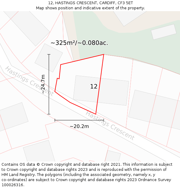 12, HASTINGS CRESCENT, CARDIFF, CF3 5ET: Plot and title map