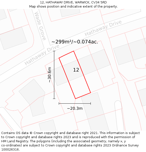 12, HATHAWAY DRIVE, WARWICK, CV34 5RD: Plot and title map