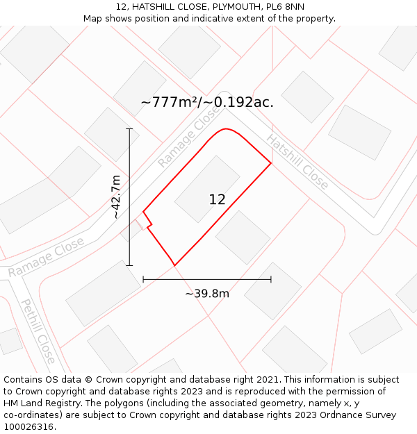 12, HATSHILL CLOSE, PLYMOUTH, PL6 8NN: Plot and title map