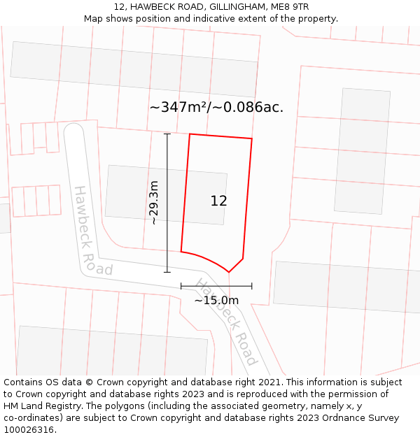 12, HAWBECK ROAD, GILLINGHAM, ME8 9TR: Plot and title map