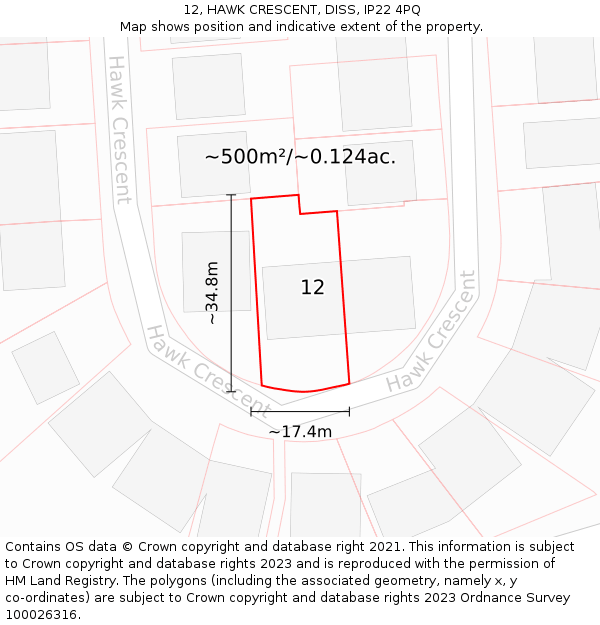 12, HAWK CRESCENT, DISS, IP22 4PQ: Plot and title map