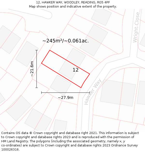 12, HAWKER WAY, WOODLEY, READING, RG5 4PF: Plot and title map