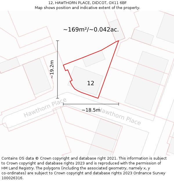 12, HAWTHORN PLACE, DIDCOT, OX11 6BF: Plot and title map