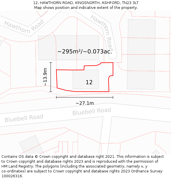 12, HAWTHORN ROAD, KINGSNORTH, ASHFORD, TN23 3LT: Plot and title map