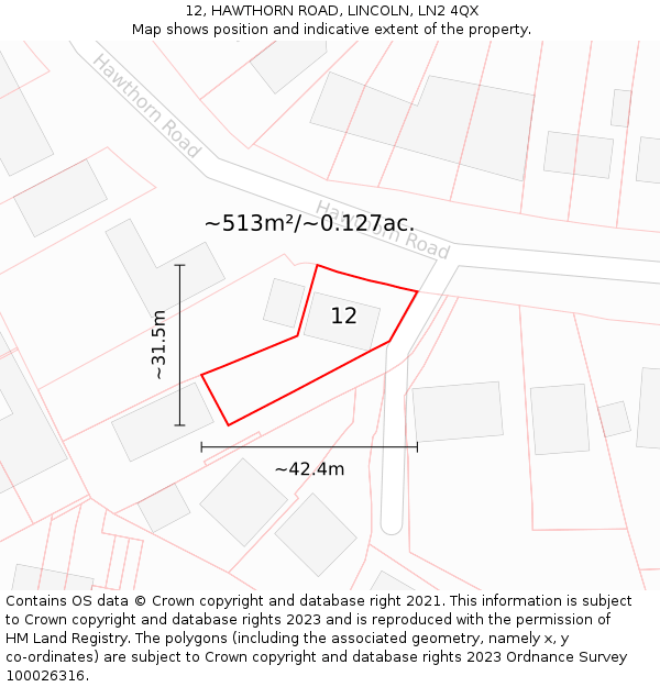 12, HAWTHORN ROAD, LINCOLN, LN2 4QX: Plot and title map