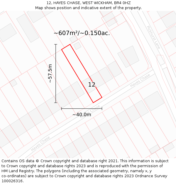 12, HAYES CHASE, WEST WICKHAM, BR4 0HZ: Plot and title map