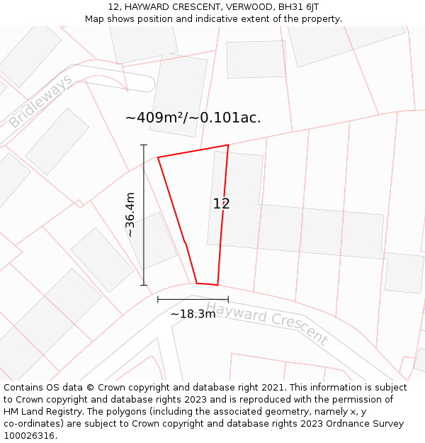 12, HAYWARD CRESCENT, VERWOOD, BH31 6JT: Plot and title map