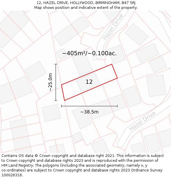 12, HAZEL DRIVE, HOLLYWOOD, BIRMINGHAM, B47 5RJ: Plot and title map