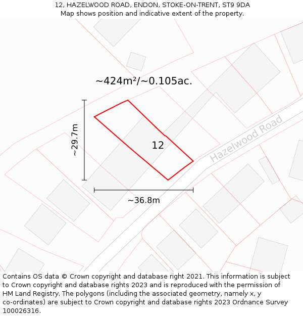 12, HAZELWOOD ROAD, ENDON, STOKE-ON-TRENT, ST9 9DA: Plot and title map