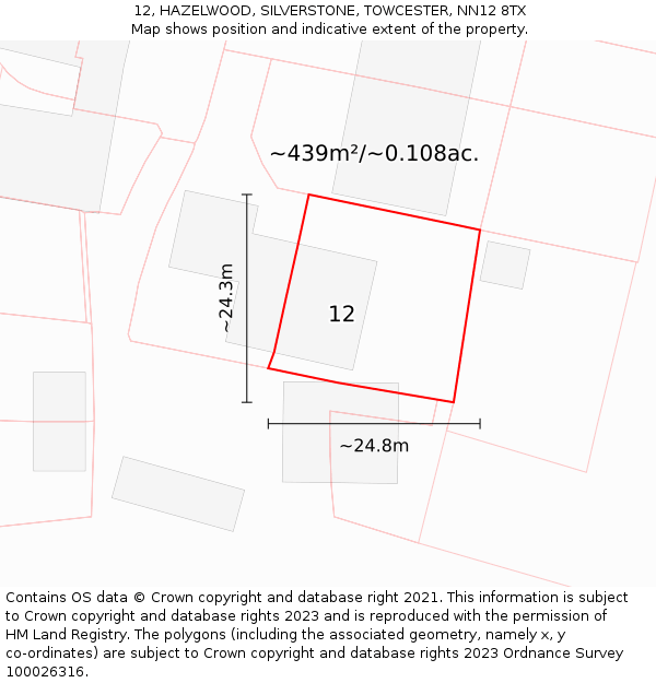 12, HAZELWOOD, SILVERSTONE, TOWCESTER, NN12 8TX: Plot and title map