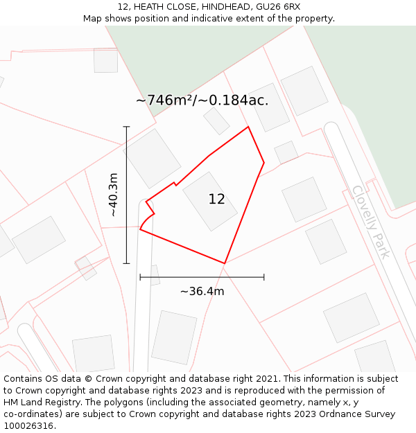 12, HEATH CLOSE, HINDHEAD, GU26 6RX: Plot and title map