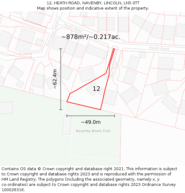 12, HEATH ROAD, NAVENBY, LINCOLN, LN5 0TT: Plot and title map