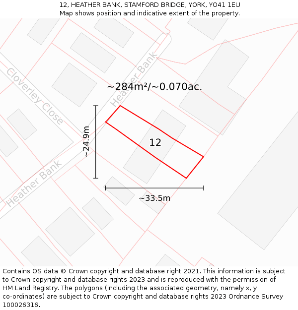 12, HEATHER BANK, STAMFORD BRIDGE, YORK, YO41 1EU: Plot and title map