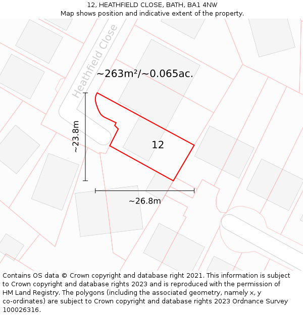 12, HEATHFIELD CLOSE, BATH, BA1 4NW: Plot and title map
