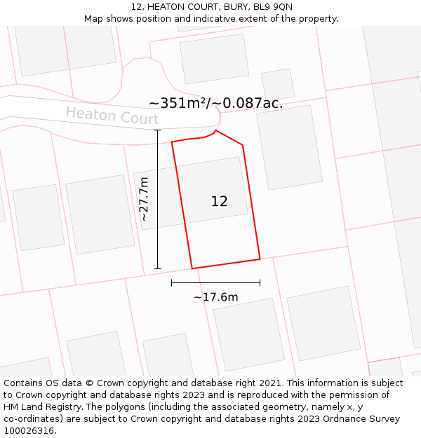 12, HEATON COURT, BURY, BL9 9QN: Plot and title map