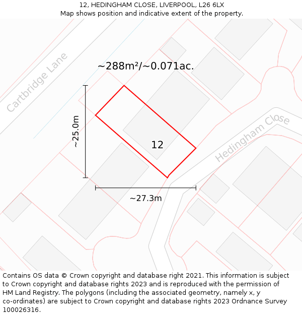 12, HEDINGHAM CLOSE, LIVERPOOL, L26 6LX: Plot and title map