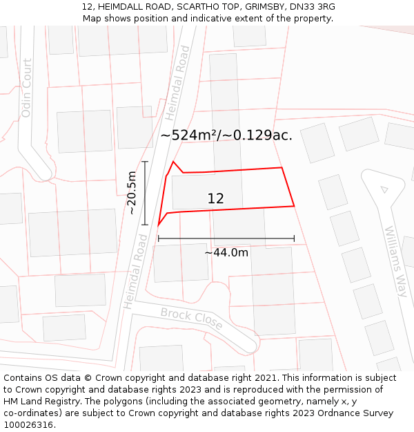 12, HEIMDALL ROAD, SCARTHO TOP, GRIMSBY, DN33 3RG: Plot and title map