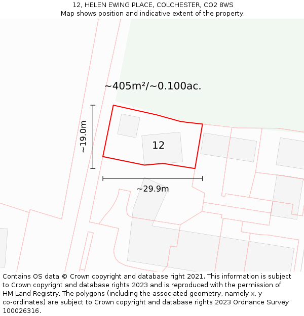 12, HELEN EWING PLACE, COLCHESTER, CO2 8WS: Plot and title map