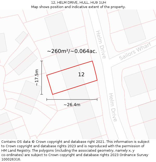 12, HELM DRIVE, HULL, HU9 1UH: Plot and title map