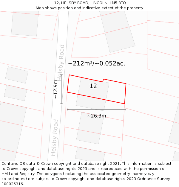 12, HELSBY ROAD, LINCOLN, LN5 8TQ: Plot and title map