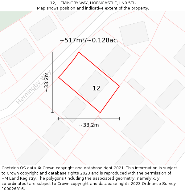 12, HEMINGBY WAY, HORNCASTLE, LN9 5EU: Plot and title map