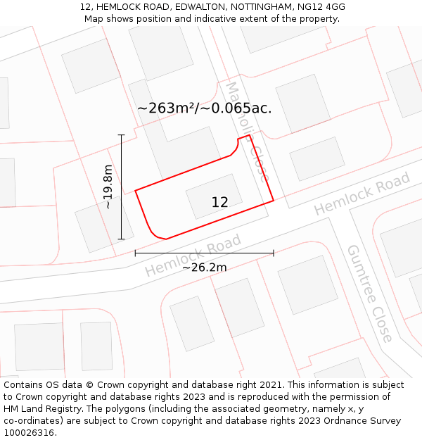 12, HEMLOCK ROAD, EDWALTON, NOTTINGHAM, NG12 4GG: Plot and title map