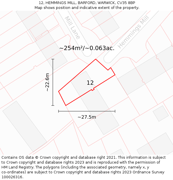 12, HEMMINGS MILL, BARFORD, WARWICK, CV35 8BP: Plot and title map