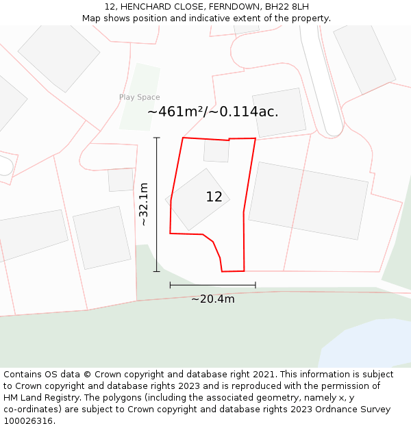 12, HENCHARD CLOSE, FERNDOWN, BH22 8LH: Plot and title map