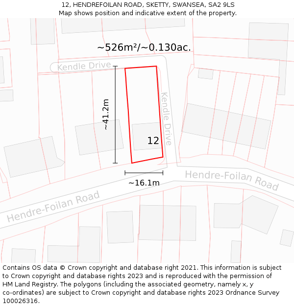 12, HENDREFOILAN ROAD, SKETTY, SWANSEA, SA2 9LS: Plot and title map