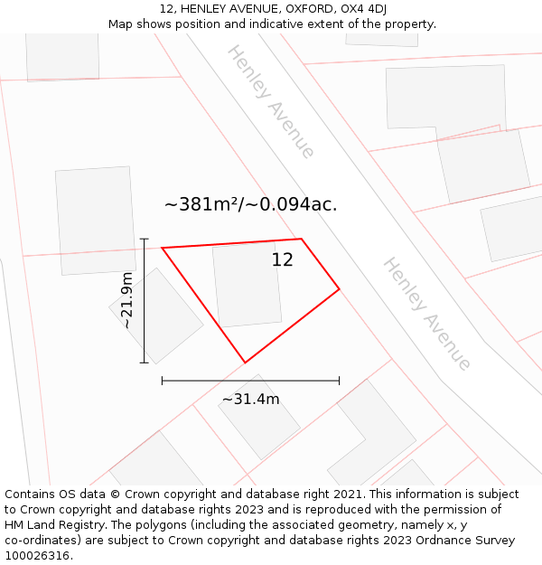 12, HENLEY AVENUE, OXFORD, OX4 4DJ: Plot and title map