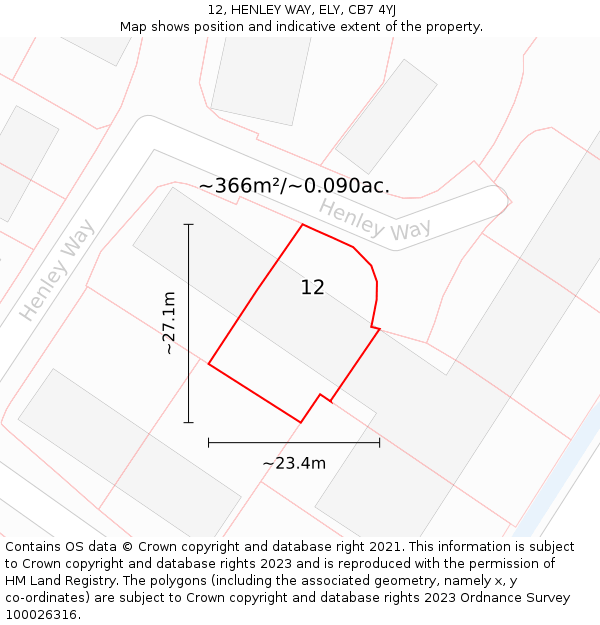 12, HENLEY WAY, ELY, CB7 4YJ: Plot and title map