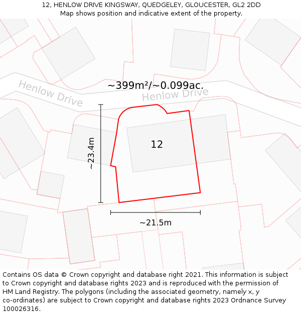 12, HENLOW DRIVE KINGSWAY, QUEDGELEY, GLOUCESTER, GL2 2DD: Plot and title map