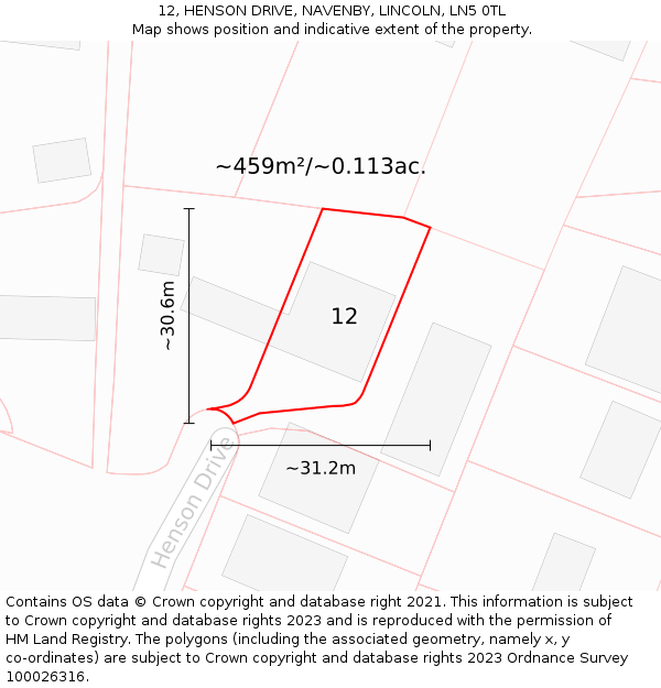 12, HENSON DRIVE, NAVENBY, LINCOLN, LN5 0TL: Plot and title map