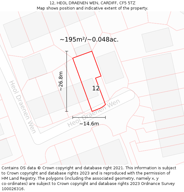 12, HEOL DRAENEN WEN, CARDIFF, CF5 5TZ: Plot and title map