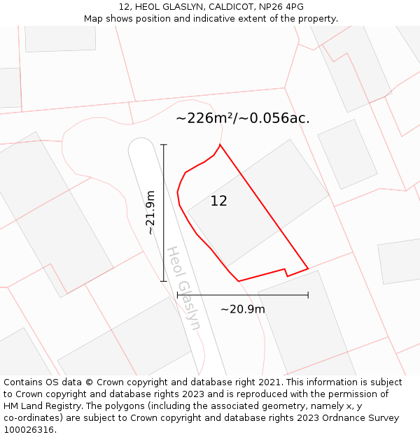 12, HEOL GLASLYN, CALDICOT, NP26 4PG: Plot and title map