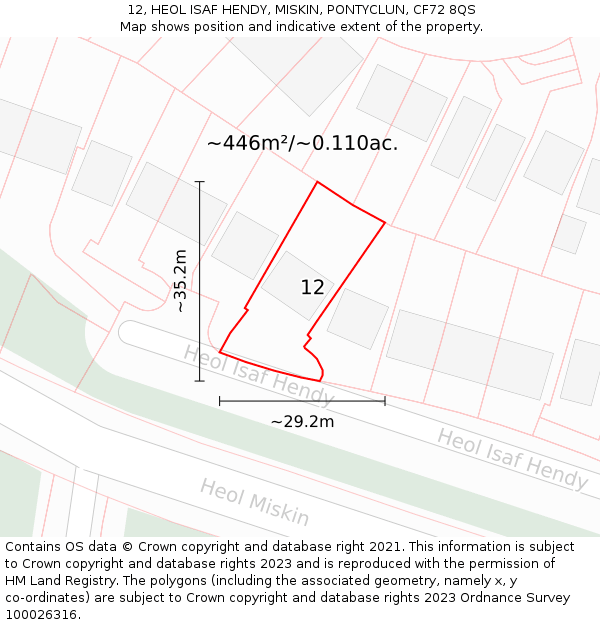 12, HEOL ISAF HENDY, MISKIN, PONTYCLUN, CF72 8QS: Plot and title map