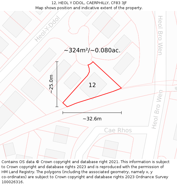 12, HEOL Y DDOL, CAERPHILLY, CF83 3JF: Plot and title map