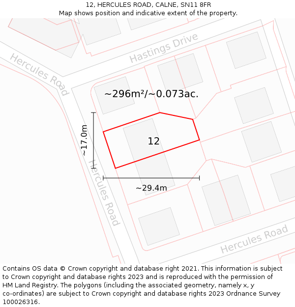 12, HERCULES ROAD, CALNE, SN11 8FR: Plot and title map