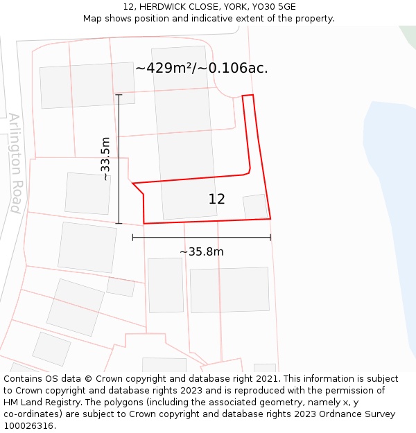 12, HERDWICK CLOSE, YORK, YO30 5GE: Plot and title map