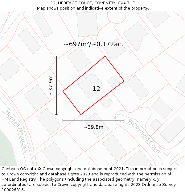 12, HERITAGE COURT, COVENTRY, CV4 7HD: Plot and title map