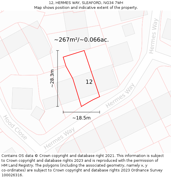 12, HERMES WAY, SLEAFORD, NG34 7WH: Plot and title map